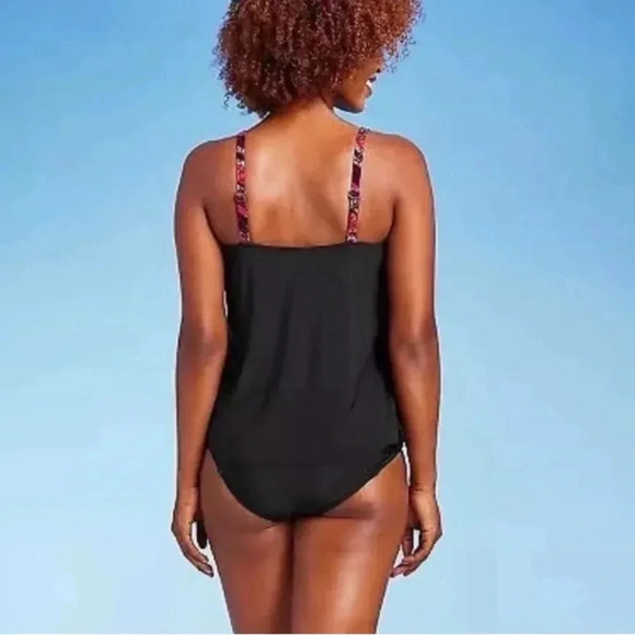 NWOT AQUA GREEN Swim Tank Top Tankini Pink Chevron Adjustable Straps - Picture 2 of 7